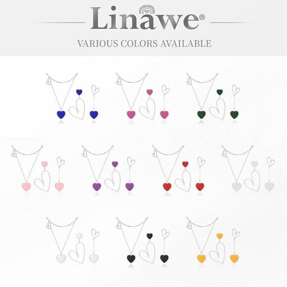 Women Silver Blue Linawe Stainless Steel Asymmetrical Heart Dangle Drop Earrings - Picture 7 of 7